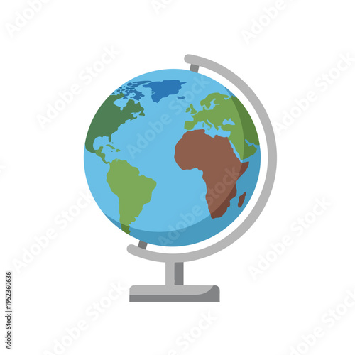 A flat design illustration of a terrestrial globe on a stand