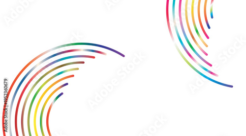  A colorful abstract design featuring two partial rainbow shapes on a white background with multiple vibrant curved lines victor illustration