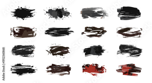 Abstract expressive brush stroke textures in black and red artistic grunge