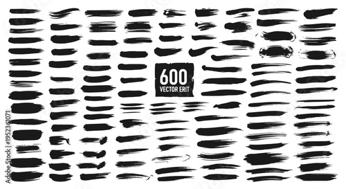 Collection of 600 black ink brush strokes and splatters for artistic design