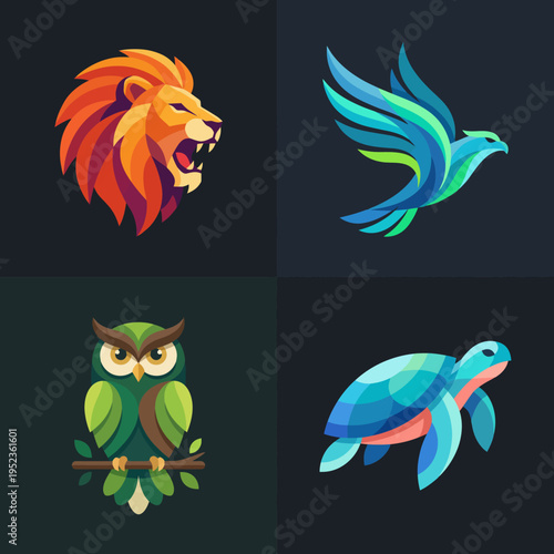 This vivid lion illustration features a fierce expression and vibrant colors, making it an excellent choice for businesses seeking a bold logo that represents strength and resilience.