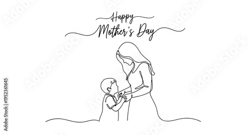 Elegant single line drawing of a mother and child embracing for mother's day