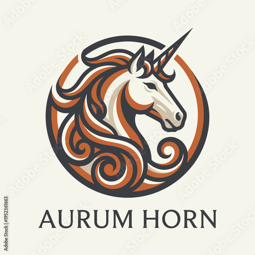 This whimsical logo highlights a unicorn with flowing mane inside a circular design, embodying elegance and magic, perfect for enchanting brands and creative industries.