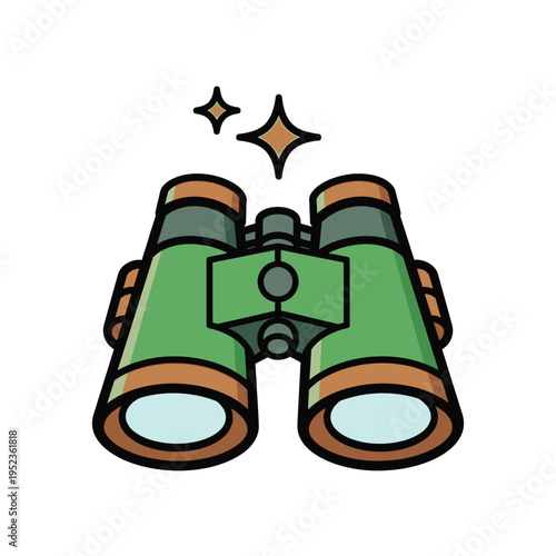 Green Binoculars with Orange Accents and Sparkling Stars.