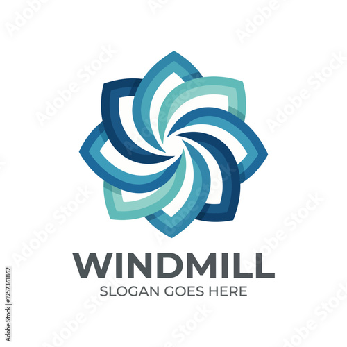 A modern windmill logo featuring a swirling design in calming shades of blue and green, ideal for businesses focused on sustainability and natural energy solutions.
