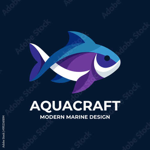 A stylish fish logo in bold colors, representing modern marine design concepts. Ideal for businesses related to aquatic adventures, design, or marine life.