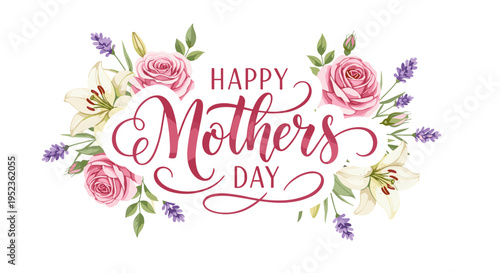 Happy mothers day elegant script font floral wreath celebration greeting card