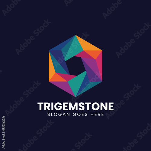 A colorful geometric design for the innovative brand Trigemstone, featuring vibrant overlapping shapes that convey creativity and uniqueness in a bold visual identity.