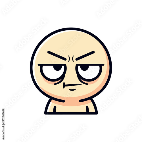 Annoyed cartoon face with squinting eyes and furrowed brow, expressing skepticism or disapproval.