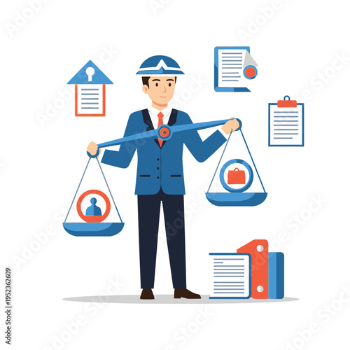 Man Balancing Scales Representing Business and Personal Life.