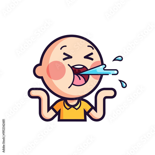Cute cartoon baby sneezing, snot and saliva flying out, isolated on white background.