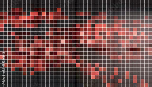  A pixelated image with a predominantly red and black color scheme arranged in a grid pattern with white lines separating the small squares victor illustration