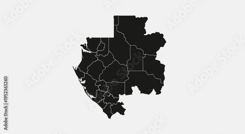 Gabon Map Silhouette - Black Outline of Gabon Country with Internal Divisions