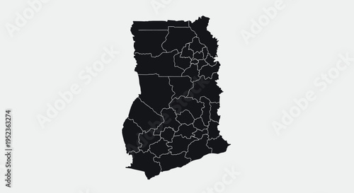 Ghana Map Silhouette - Black Outline of Ghana with Regional Divisions