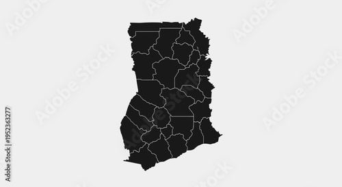 Ghana Map Silhouette with Regions - Black and White Vector Illustration