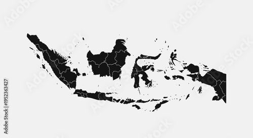 Indonesia Map Silhouette - Black Outline on White Background