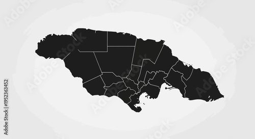 Jamaica Map Silhouette with Administrative Divisions - Black and White Vector Illustration