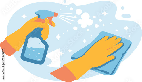 Professional Cleaning Service with Spray Bottle and Cloth – Flat Vector Illustration