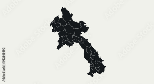 Laos Map Outline with Provinces - Black Silhouette on Light Background