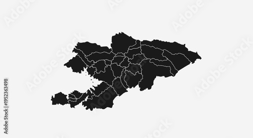 Kyrgyzstan Map Silhouette with Administrative Divisions, Black and White