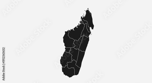 Madagascar Map Outline with Regions - Black and White Vector Illustration