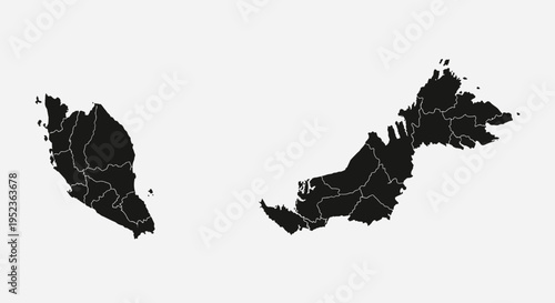 Malaysia Map Silhouette - Peninsula and Borneo Islands
