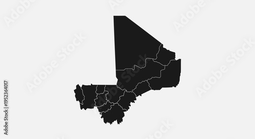 Mali Map Silhouette - Vector Illustration of Mali Country Outline with Regions