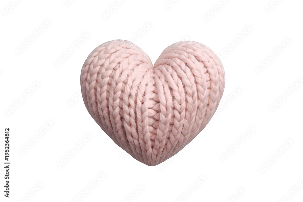 Fototapeta premium Knitted pink heart showing soft wool texture, symbolizing love and warmth, on transparent background