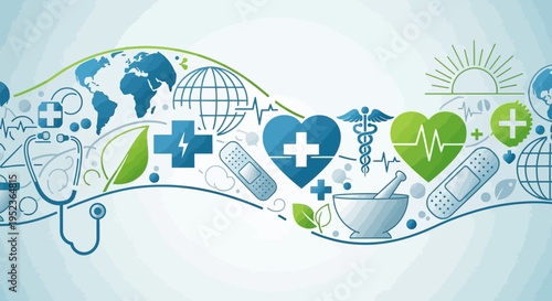 Global Healthcare and Medical Icons Wave - Health, Science, and Wellness Concept