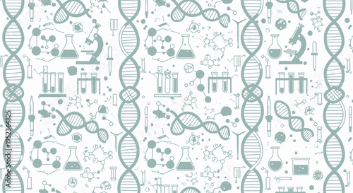 DNA Helix Science Pattern: Biology Research, Genetics, Chemistry, Medical Lab Equipment