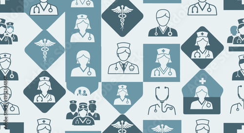 Healthcare Professionals Pattern: Doctors, Nurses, Medical Staff Icons