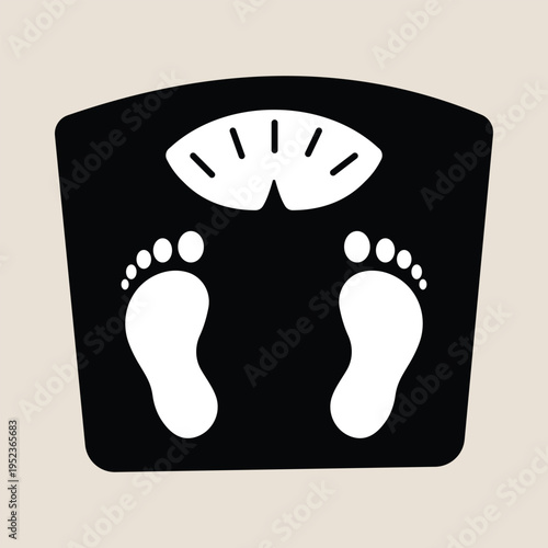 Weight scale icon featuring footprints and dial used for monitoring body mass health tracking fitness progress diet control obesity prevention wellness measurement and medical checkup silhouette