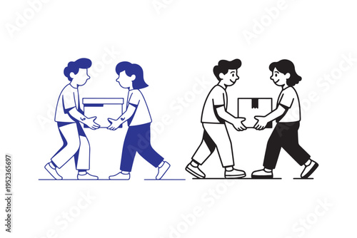 People Carrying Box Moving Service Concept Vector Illustration