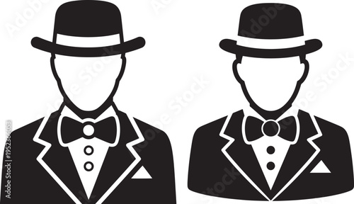 Gentleman icon silhouette in suit and hat