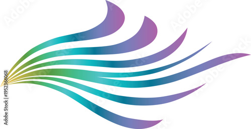 A stylized illustration of colorful curved lines in a gradient of purple blue and green hues on a white background  victor illustration