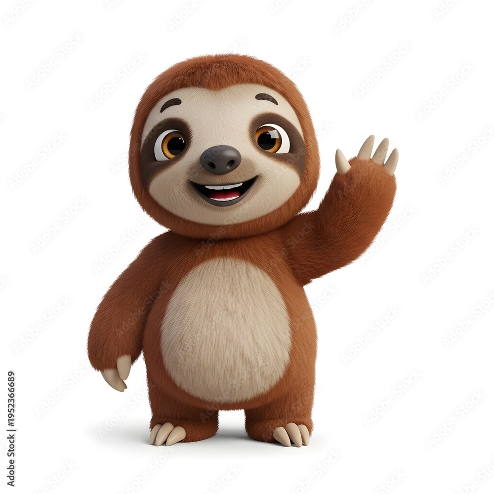 Fototapeta premium Cartoon sloth character waving hello isolated on white background