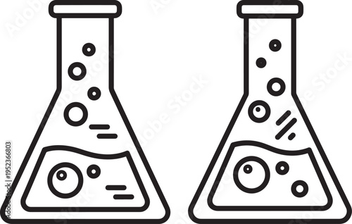 Laboratory flask icon outline with bubbles