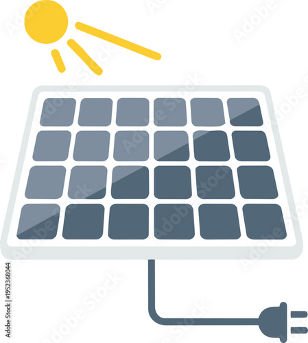 Solar panel converting sunlight into electrical energy for sustainable power generation. Vector, illustration