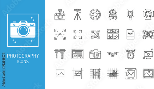 Construction site icon set featuring machinery industrial tools architectural equipment and building materials in black line art vector.