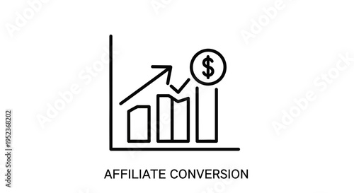 Affiliate Conversion: Growing Bar Chart with Upward Arrow and Dollar Sign Icon