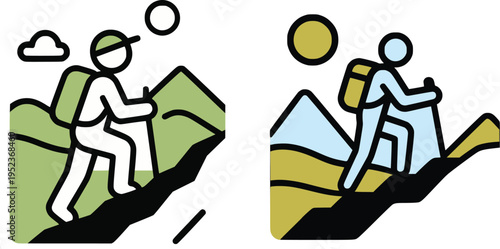 Modern Hiking Adventure Duo Flat Illustration | Outdoor Trekking Lifestyle Vector