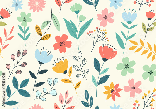 Decorative flower pattern with balanced spacing and playful shapes creating a relaxing and visually appealing design