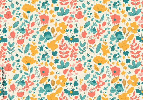 Soft and soothing floral illustration with pastel tones and organic shapes in a seamless layout