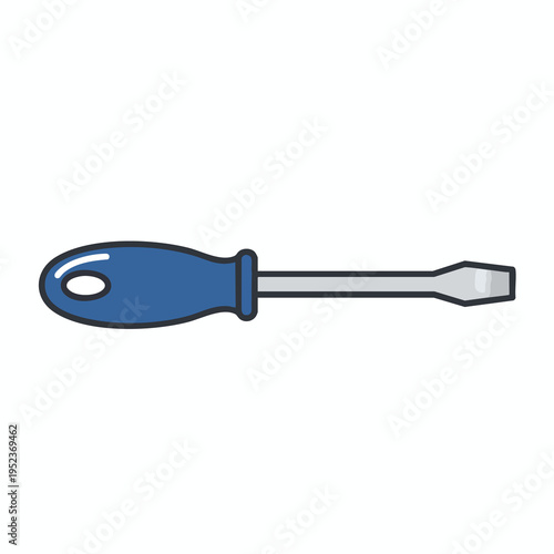 A blue-handled screwdriver with a silver shaft and flathead tip