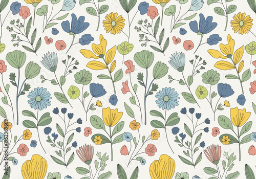 Seamless floral design ideal for home decor, featuring cozy tones and whimsical botanical elements