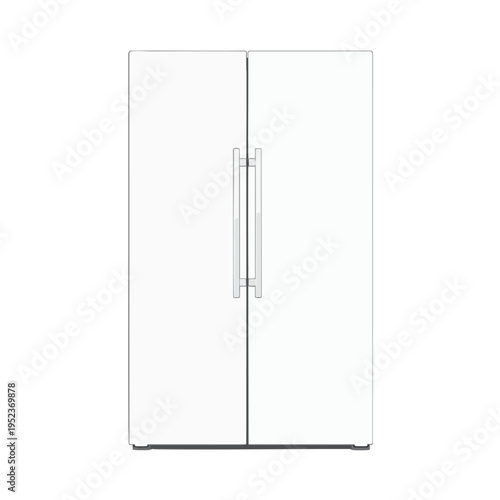 Minimalist white side-by-side refrigerator with sleek, vertical metal handles