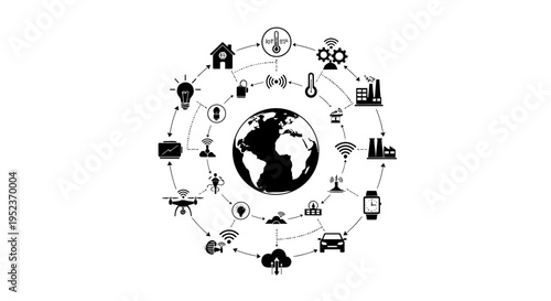 Black and white earth icons circle.