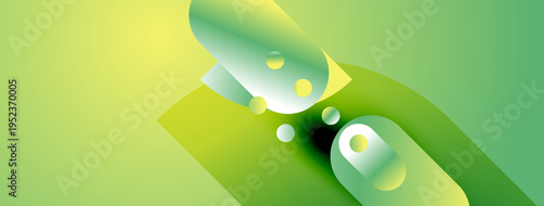 Abstract green design. Smooth curves, circles create flowing visual experience. Light gradients suggest movement, freshness.