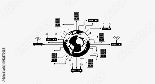 Black and white global network connection.