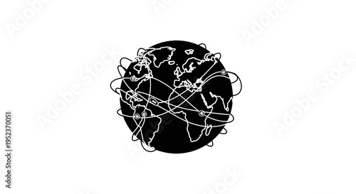Black and white globe map lines.